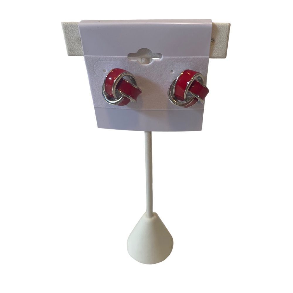 Red & Silver Knot Post Earrings.